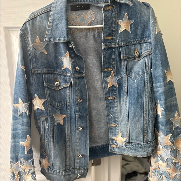 AMIRI Blue Star-Embellished Jean Jacket - Picture 1 of 4